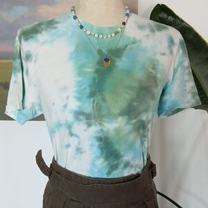 George Tie-Dye Short Sleeve Cotton T-shirt in Green and Blue